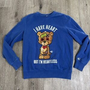 Sniper Gang Apparel Heartless Teddy Bear Embroidered Blue Crew Neck Size Small